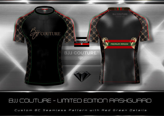 BJJ Couture Black Rashguard with Gold and Contrast Details