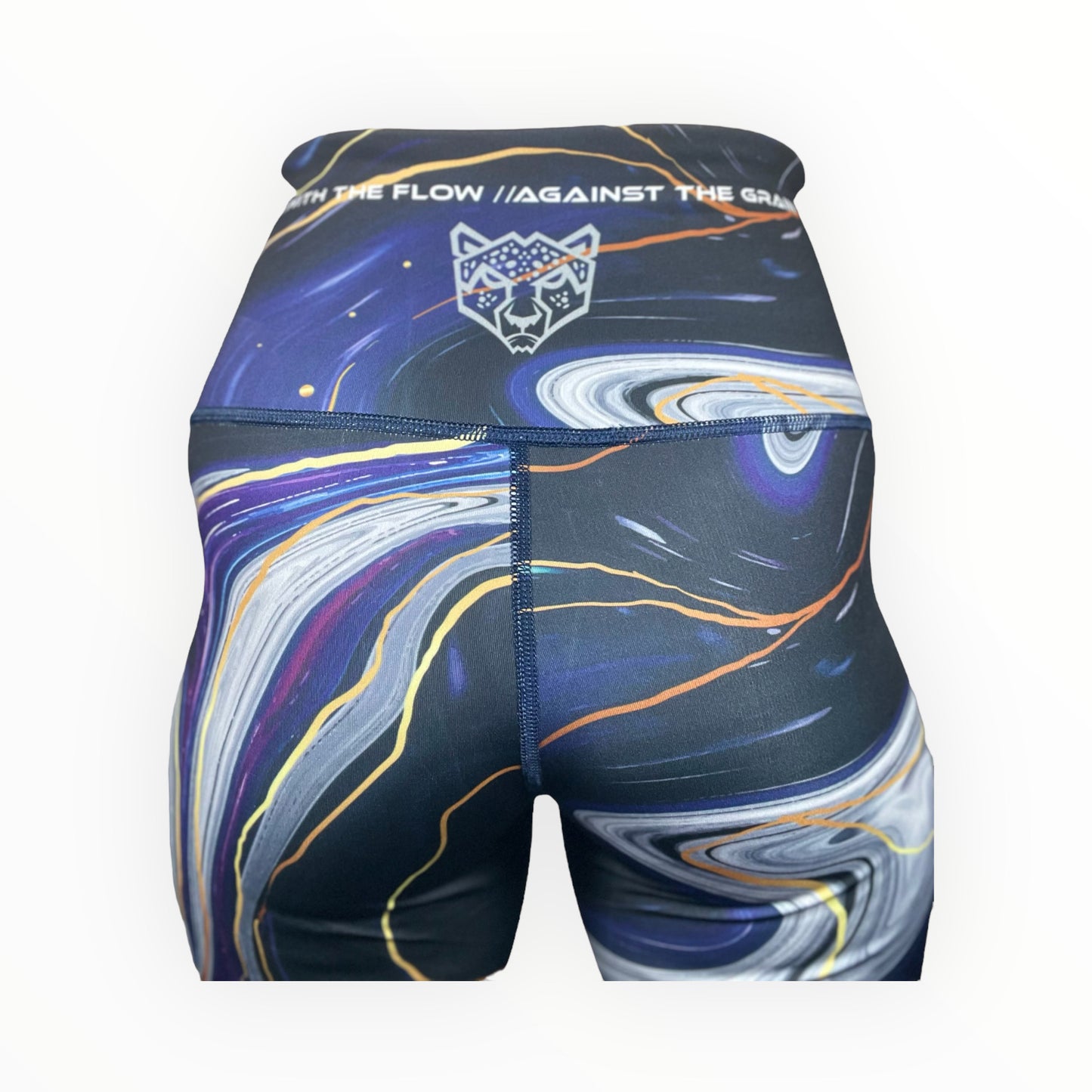 BJJ Couture Women's Compression Grappling Spats - Dark Blue and Purple Marble Indigo Inkscape with Gold Veining