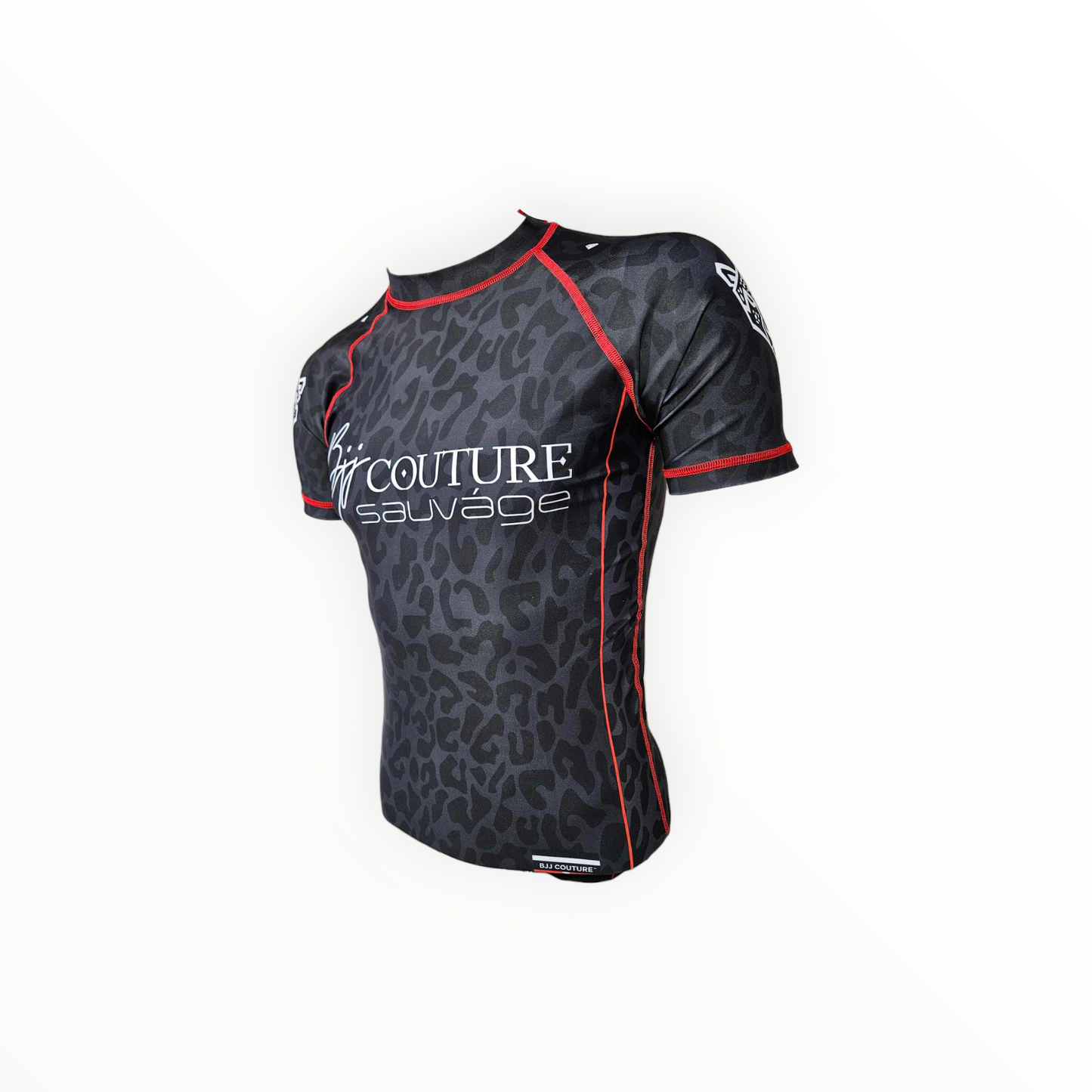 BJJ Couture Leopard Print Black & Red Rashguard