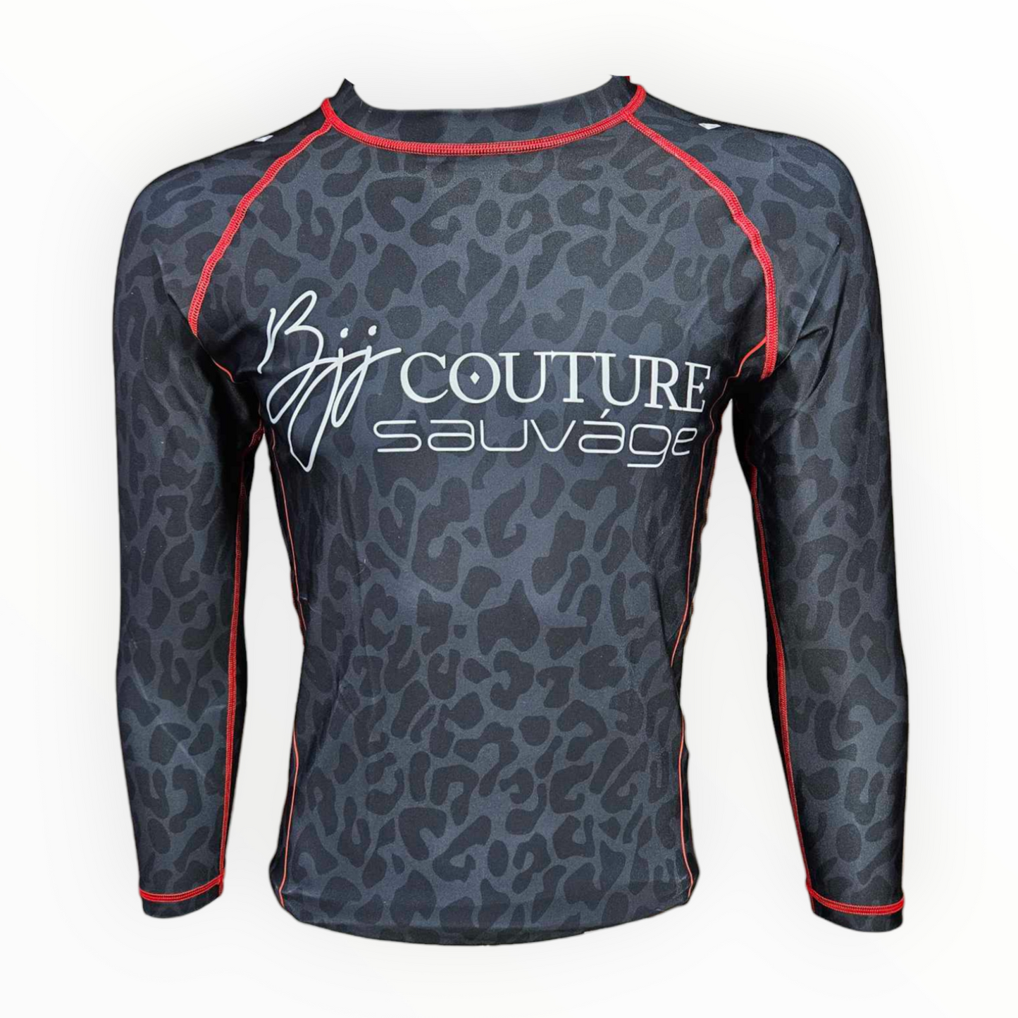 BJJ Couture Leopard Print Black & Red Rashguard