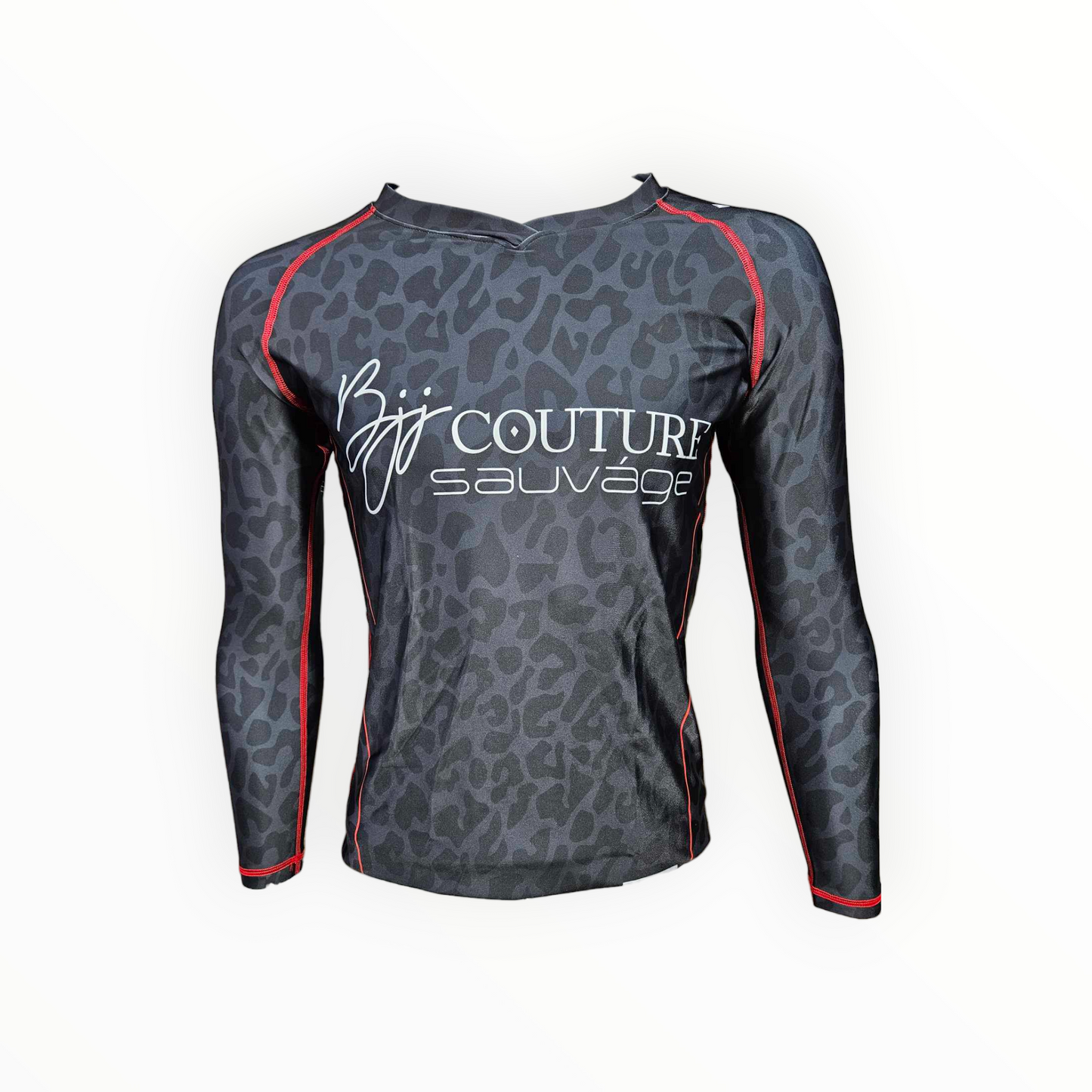 BJJ Couture Leopard Print Black & Red Rashguard