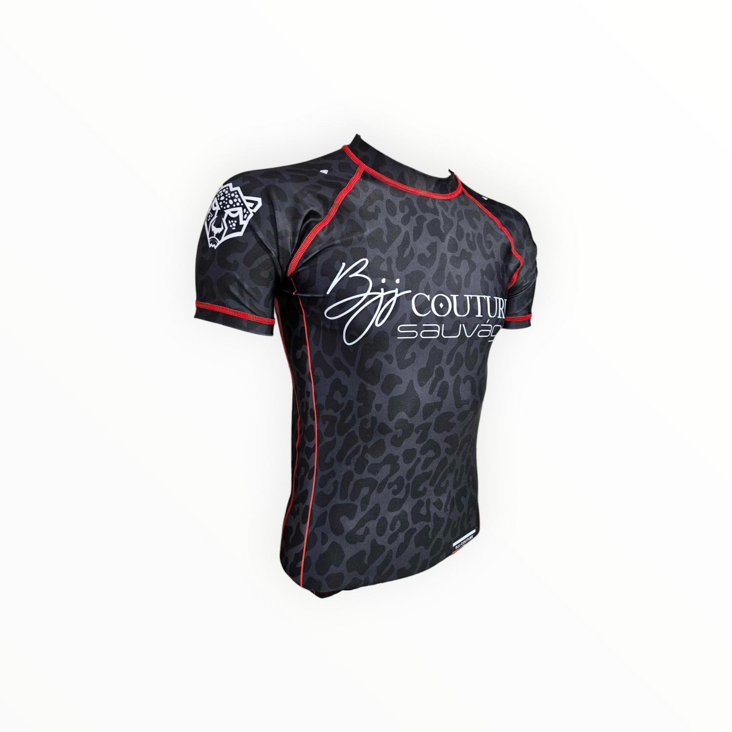BJJ Couture Leopard Print Black & Red Rashguard