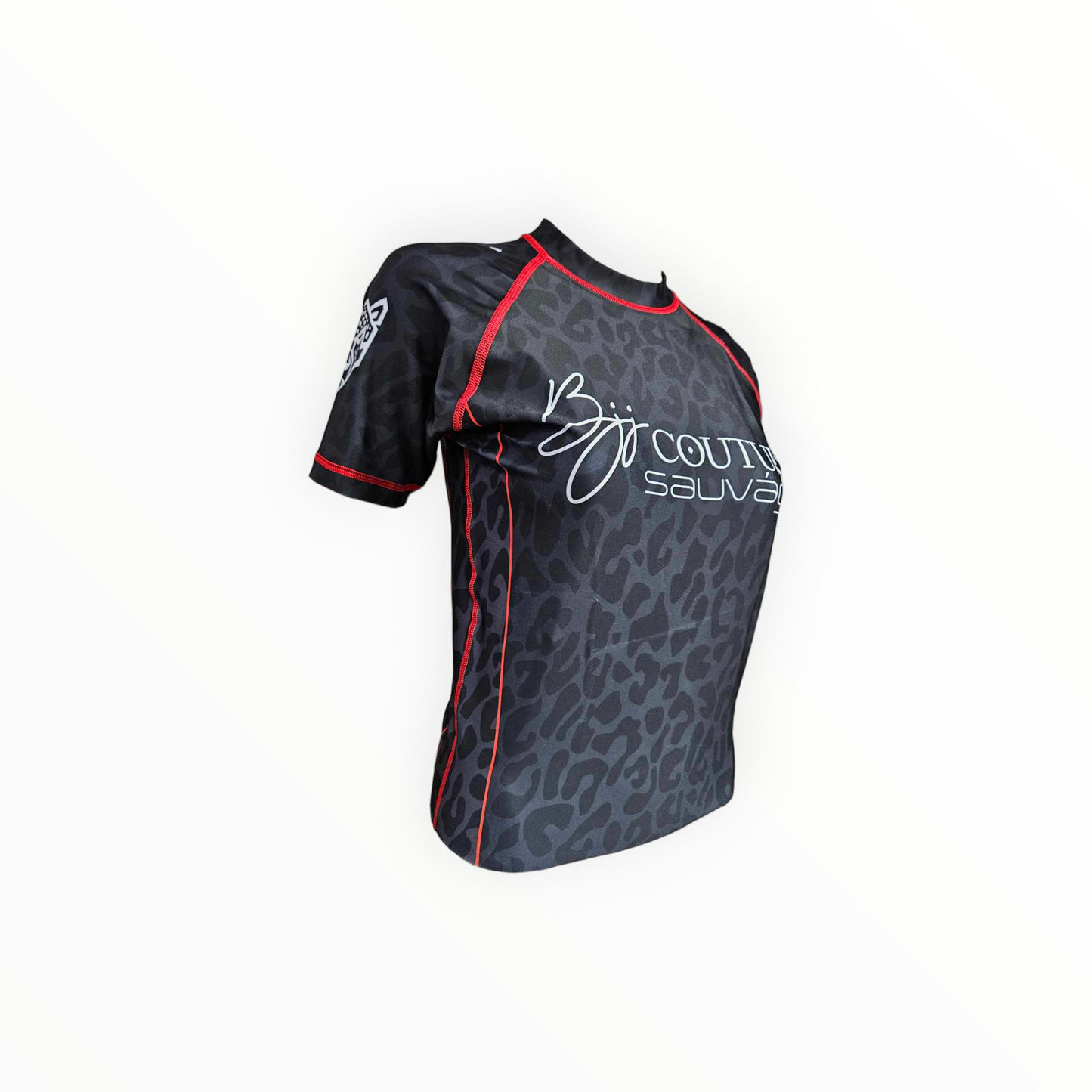 BJJ Couture Leopard Print Black & Red Rashguard