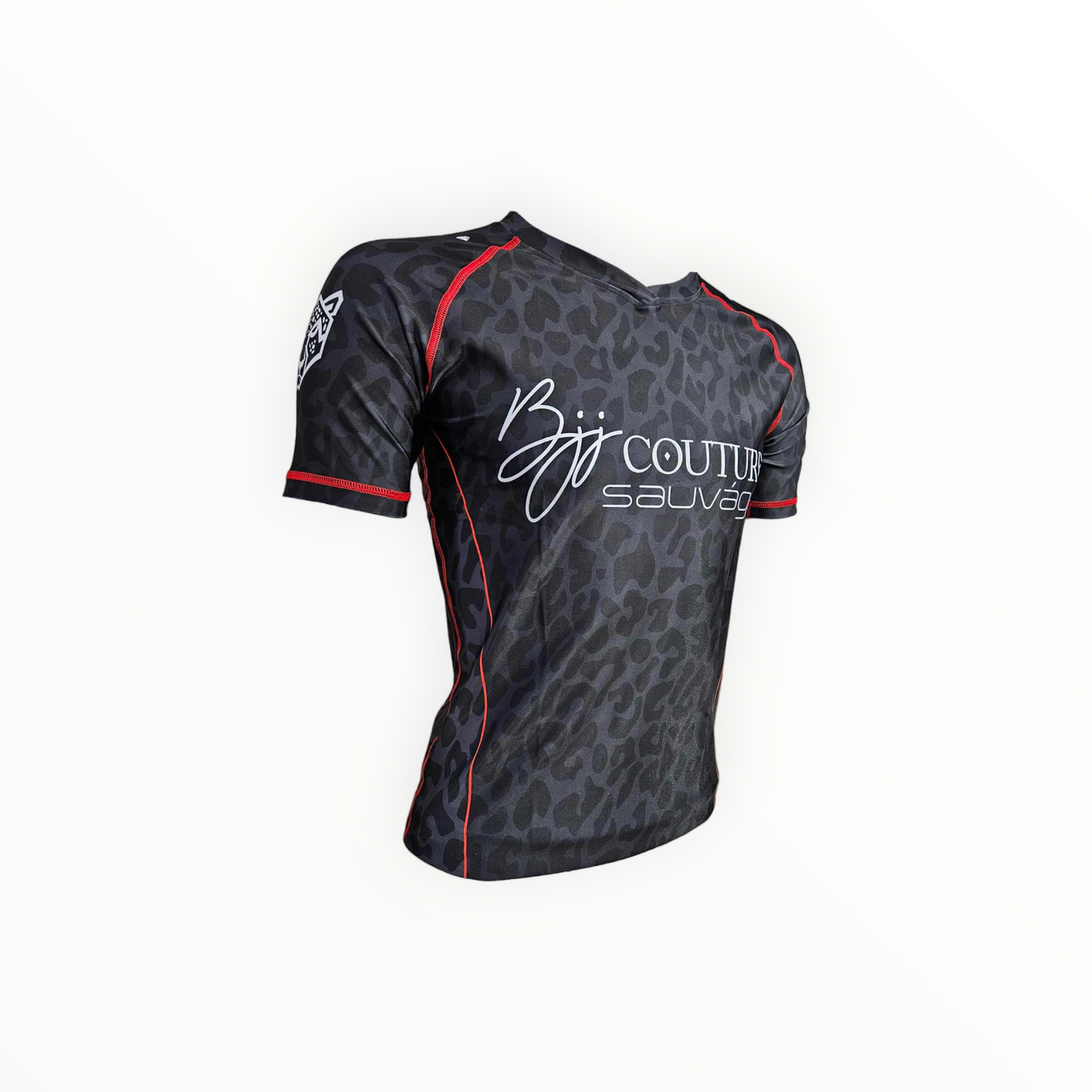 BJJ Couture Leopard Print Black & Red Rashguard