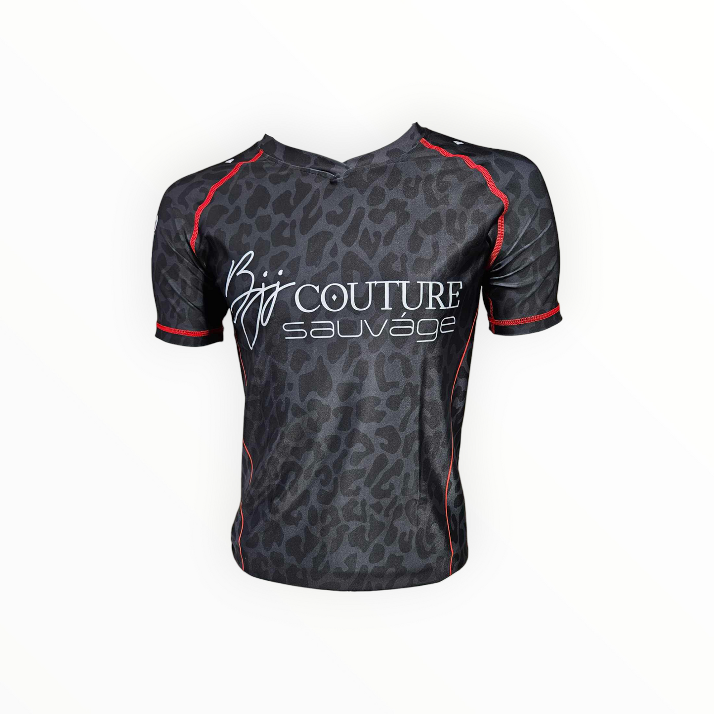 BJJ Couture Leopard Print Black & Red Rashguard