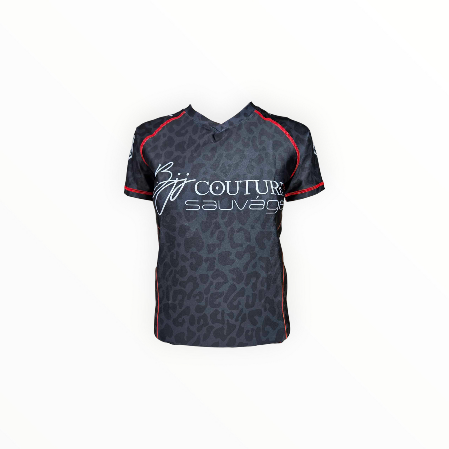 BJJ Couture Leopard Print Black & Red Rashguard
