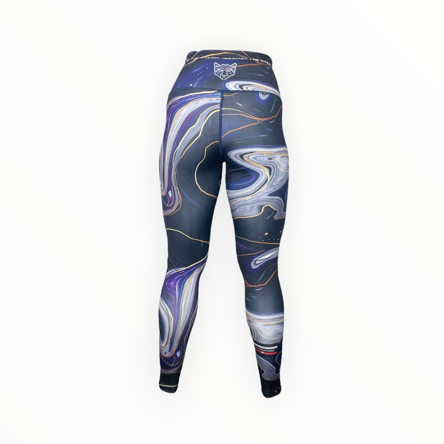 BJJ Couture Women's Compression Grappling Spats - Dark Blue and Purple Marble Indigo Inkscape with Gold Veining