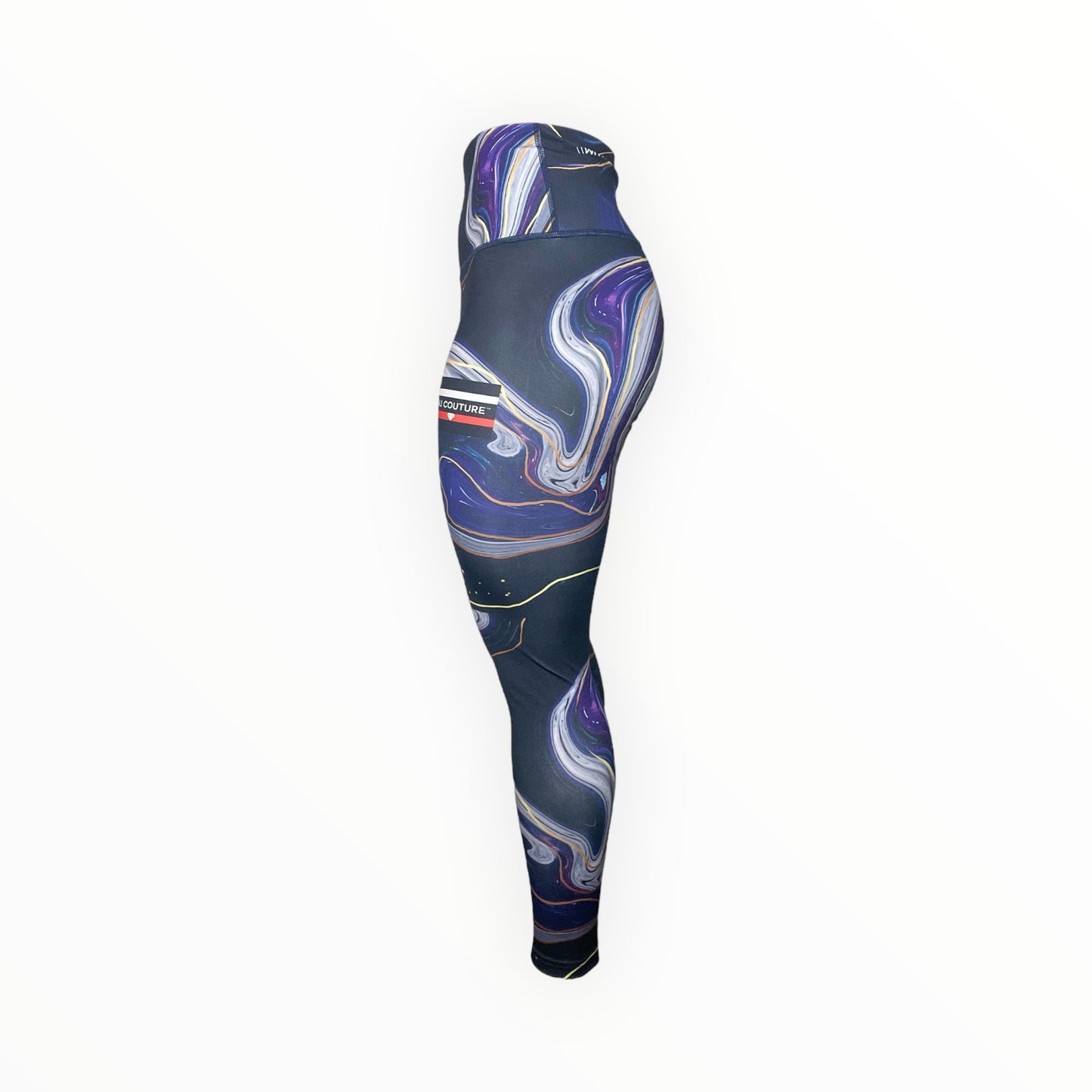 BJJ Couture Women's Compression Grappling Spats - Dark Blue and Purple Marble Indigo Inkscape with Gold Veining