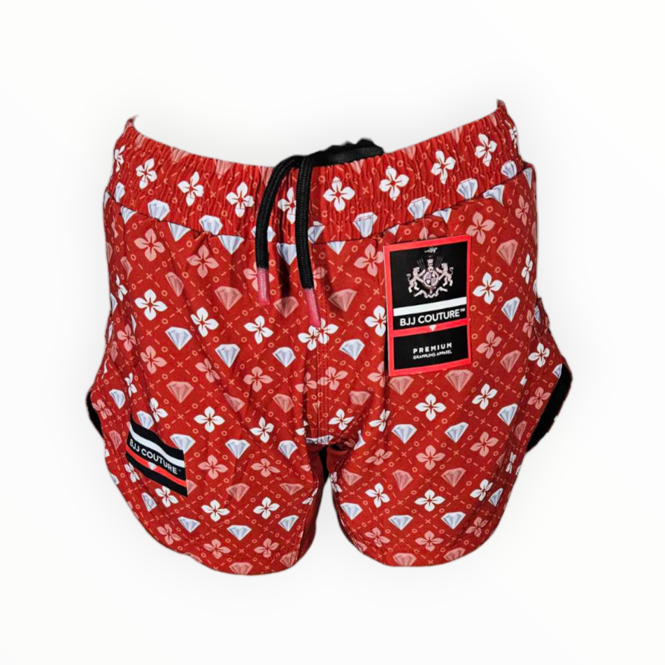 BJJ Couture Red Seamless Diamond Grappling Shorts