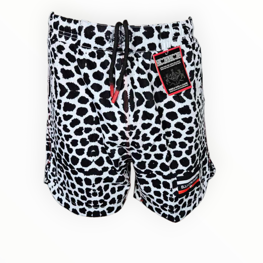 BJJ Couture Seamless White and Black Leopard Grappling Shorts