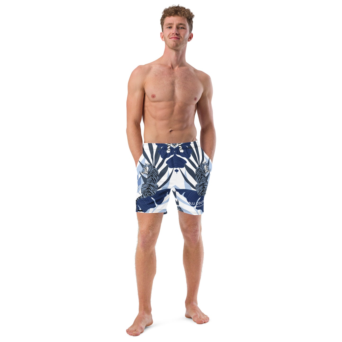 BJJ Couture Premium Aqua Tiger Jungle Print Men's swim trunks