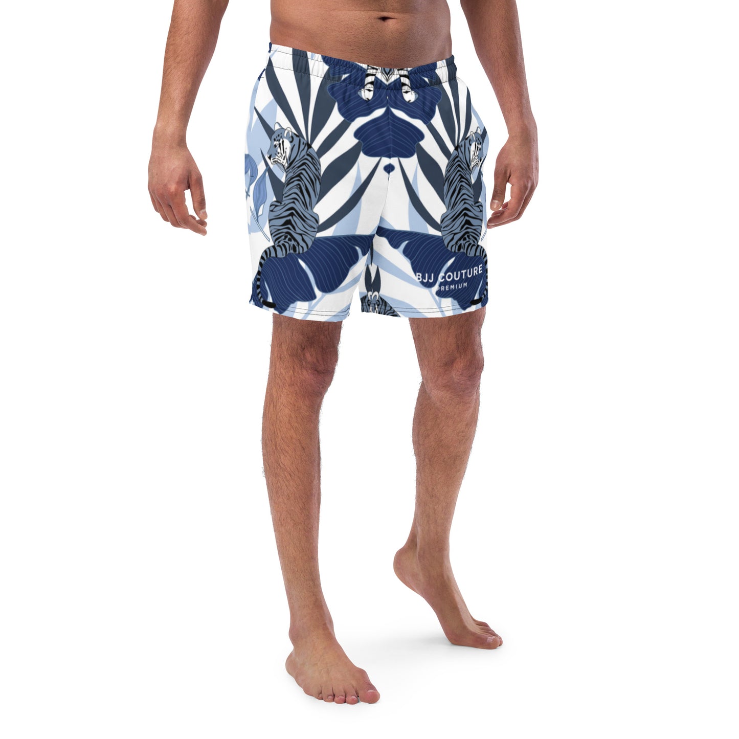 BJJ Couture Premium Aqua Tiger Jungle Print Men's swim trunks