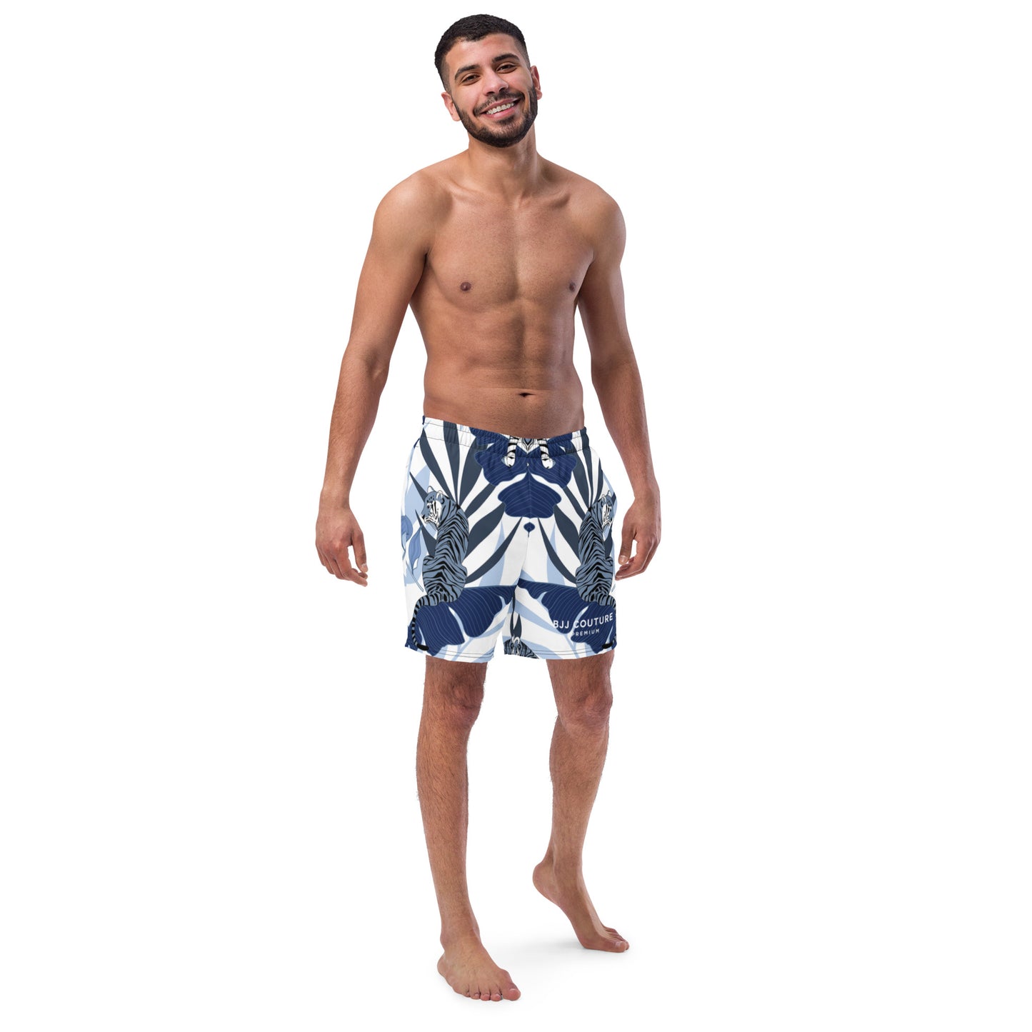 BJJ Couture Premium Aqua Tiger Jungle Print Men's swim trunks