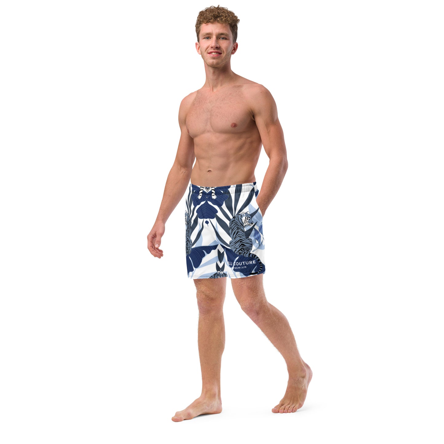 BJJ Couture Premium Aqua Tiger Jungle Print Men's swim trunks
