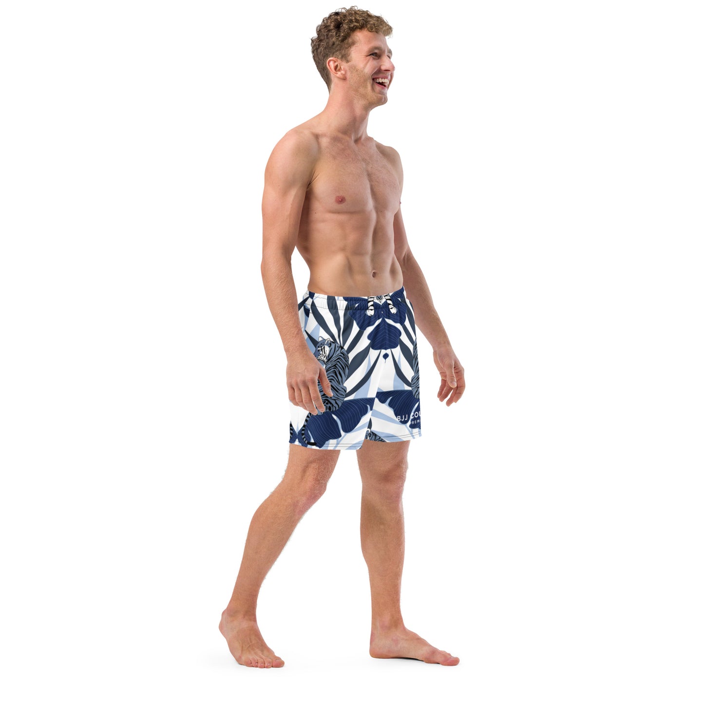BJJ Couture Premium Aqua Tiger Jungle Print Men's swim trunks