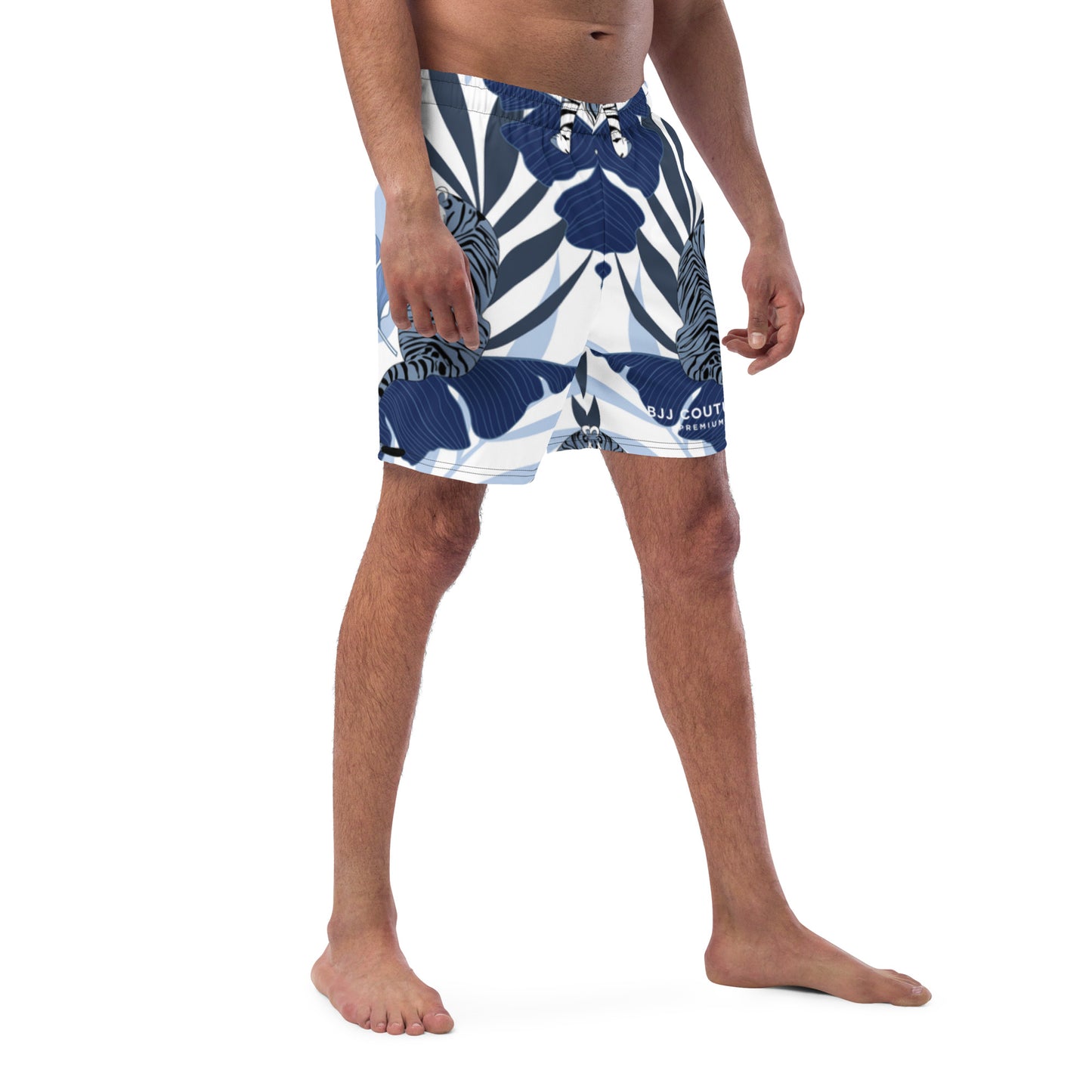 BJJ Couture Premium Aqua Tiger Jungle Print Men's swim trunks