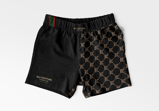 BJJ Couture Black Grappling Shorts with Gold and Contrast Details