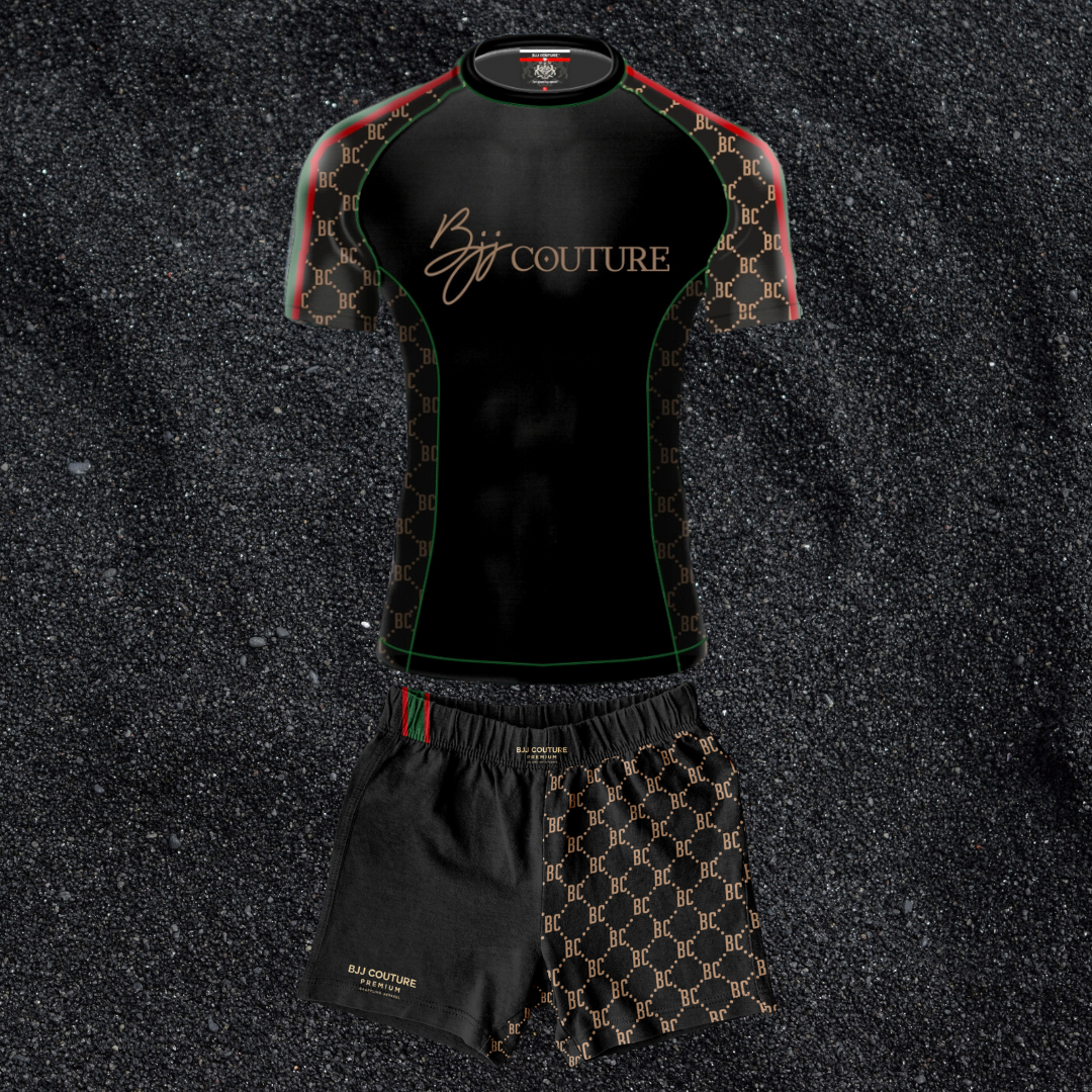 BJJ Couture Black Rashguard with Gold and Contrast Details