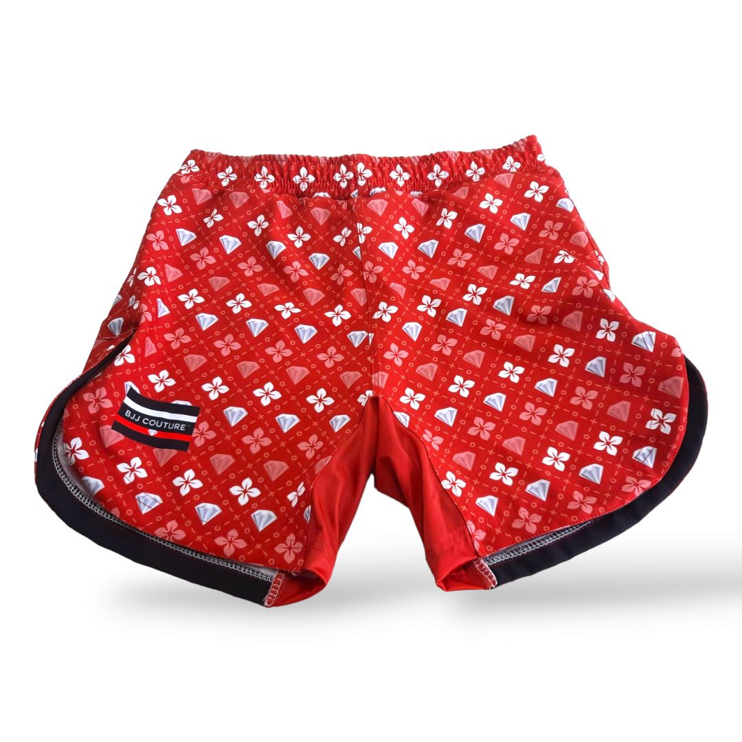 BJJ Couture Red Seamless Diamond Grappling Shorts