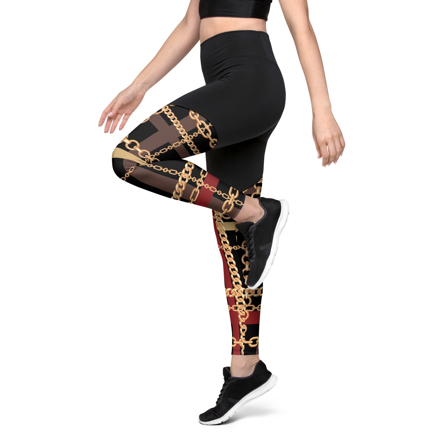 BJJ Couture Workout Red and Black Tartan Chain Leggings