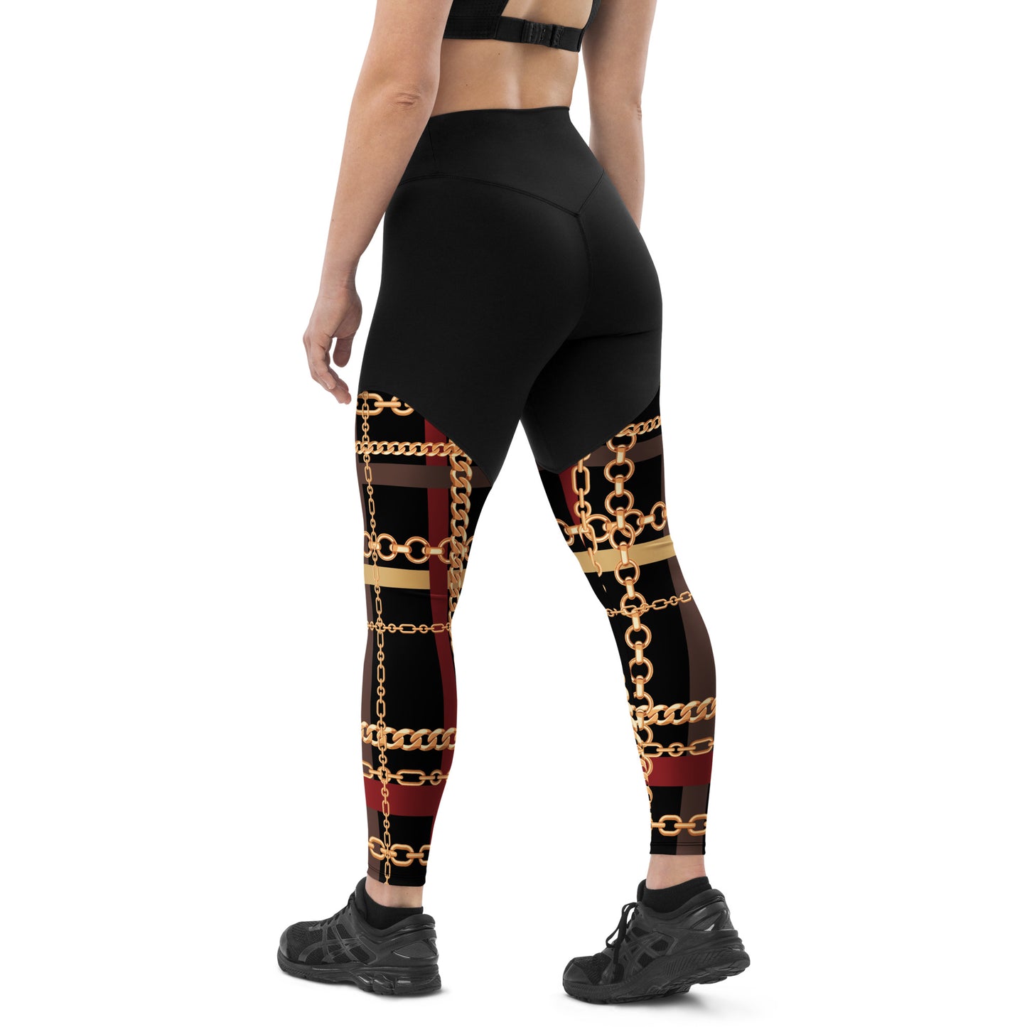 BJJ Couture Workout Red and Black Tartan Chain Leggings