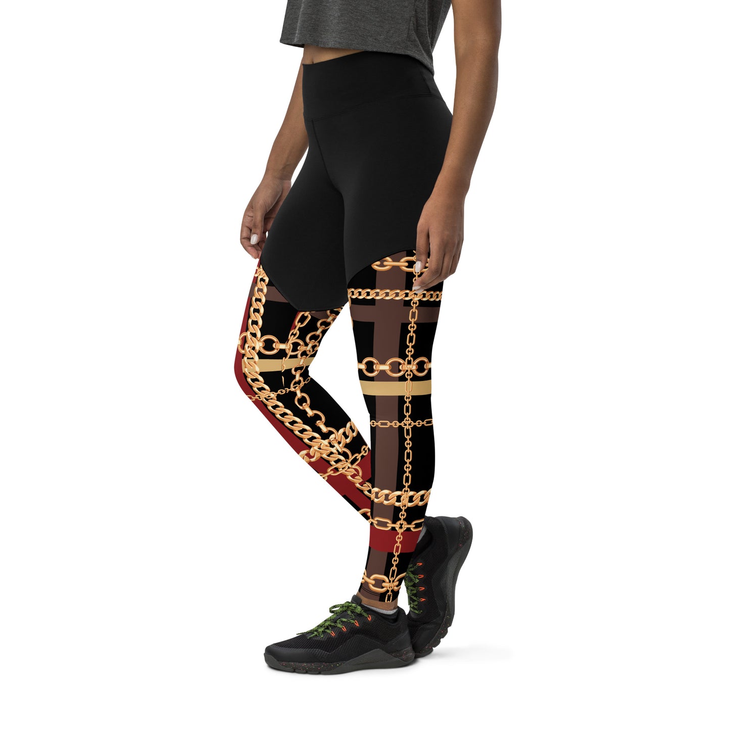 BJJ Couture Workout Red and Black Tartan Chain Leggings