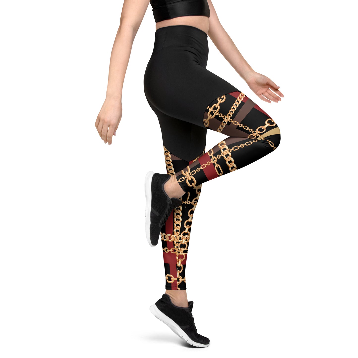 BJJ Couture Workout Red and Black Tartan Chain Leggings