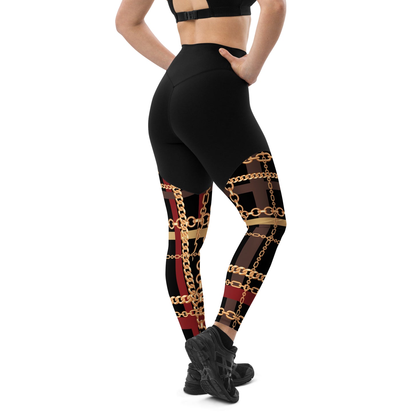 BJJ Couture Workout Red and Black Tartan Chain Leggings