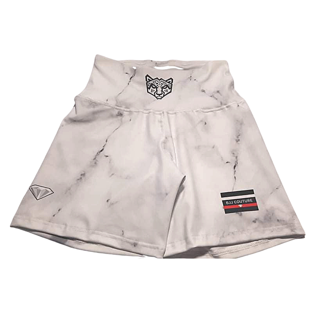 Women's Compression Grappling Shorts - White Carrara Marble - 3 inch inseam