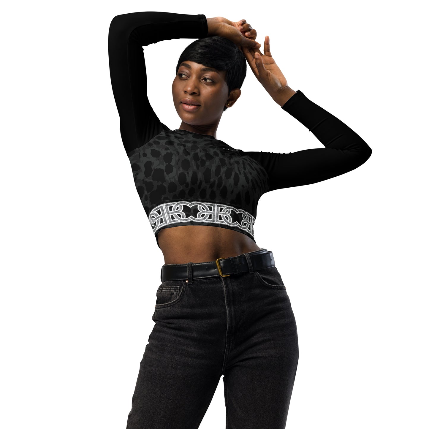 BJJ Couture Custom Black Leopard eco-friendly fitted long-sleeve crop top
