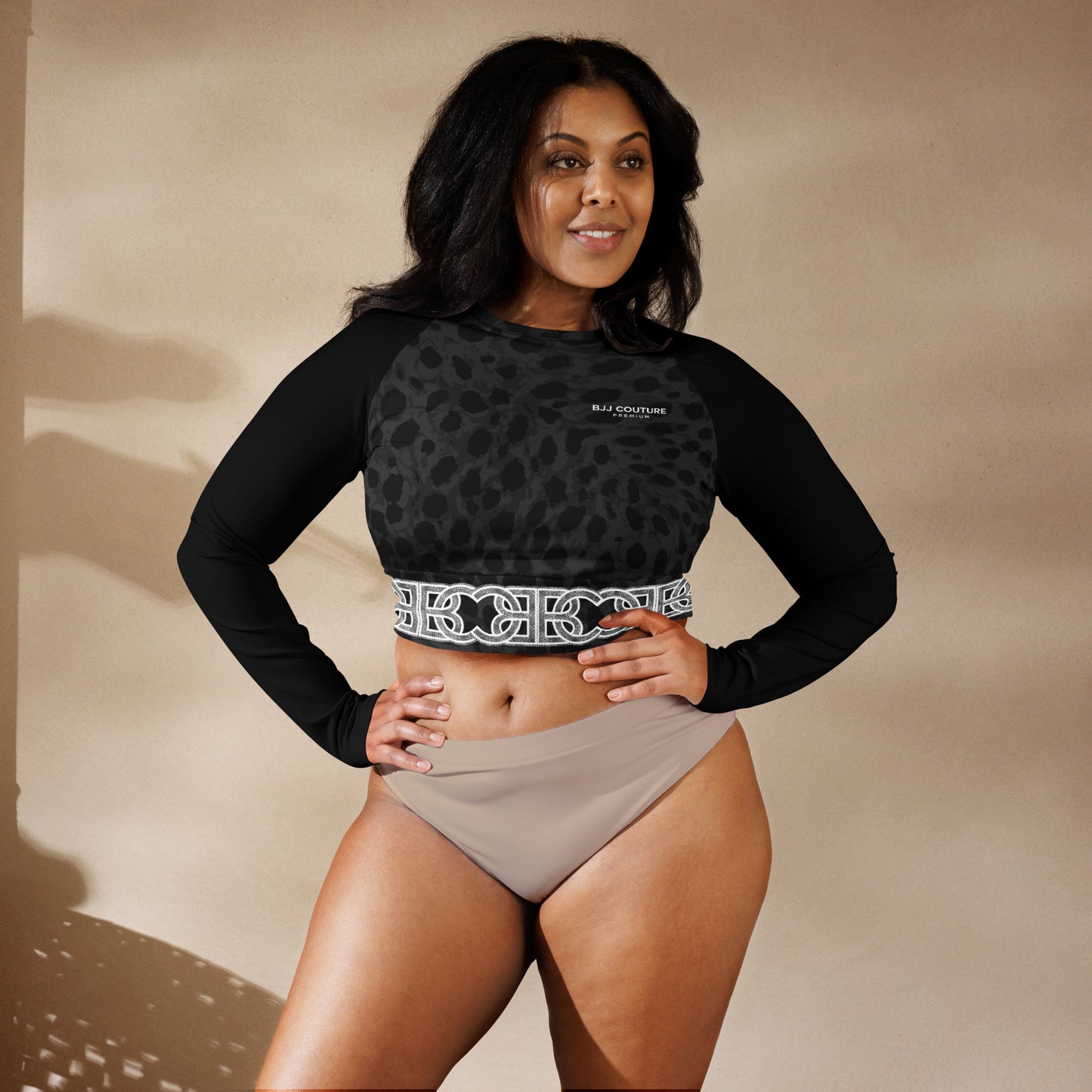 BJJ Couture Custom Black Leopard eco-friendly fitted long-sleeve crop top