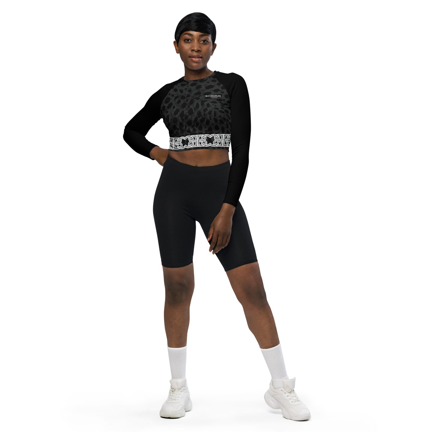 BJJ Couture Custom Black Leopard eco-friendly fitted long-sleeve crop top