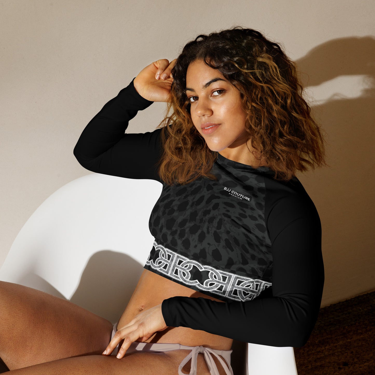 BJJ Couture Custom Black Leopard eco-friendly fitted long-sleeve crop top
