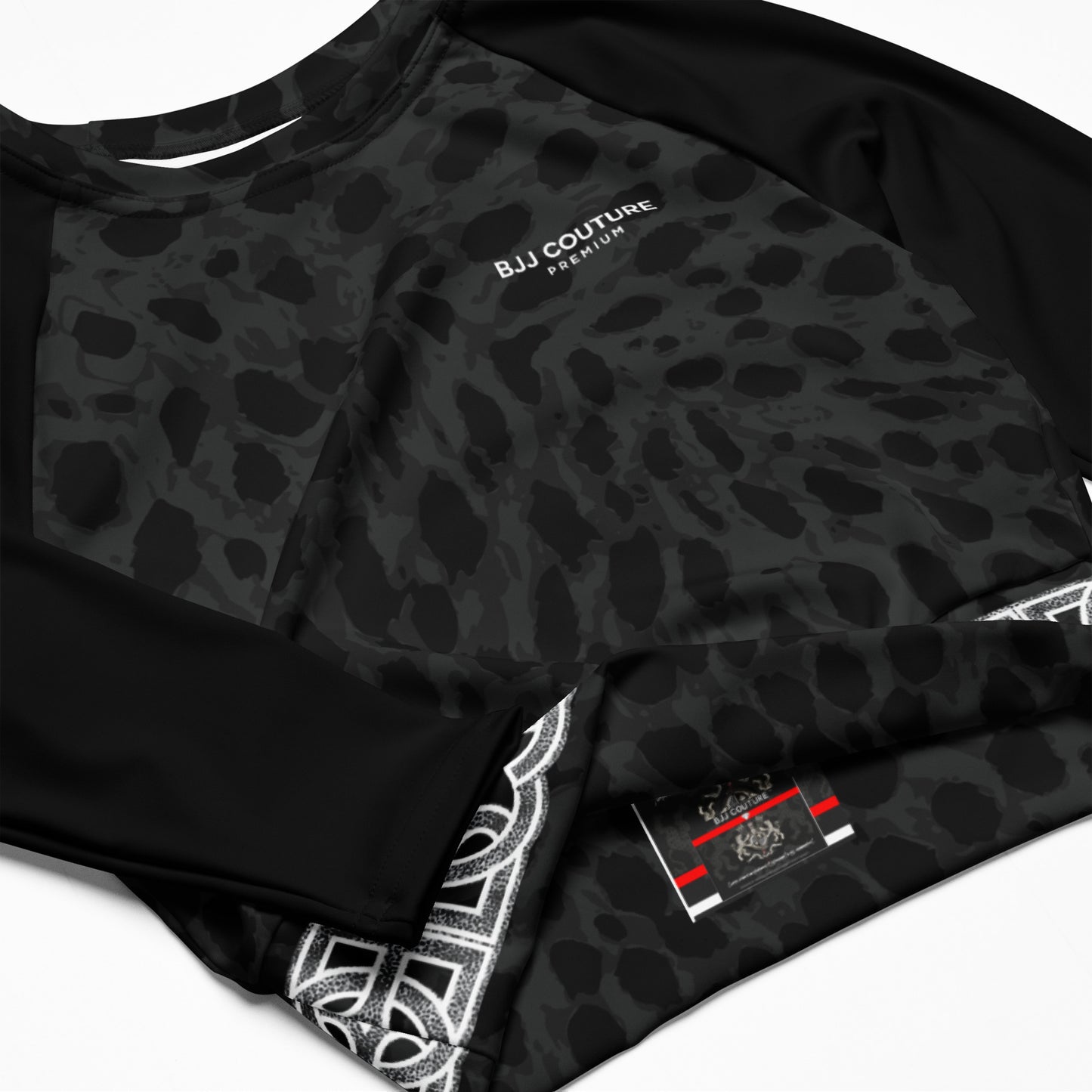 BJJ Couture Custom Black Leopard eco-friendly fitted long-sleeve crop top