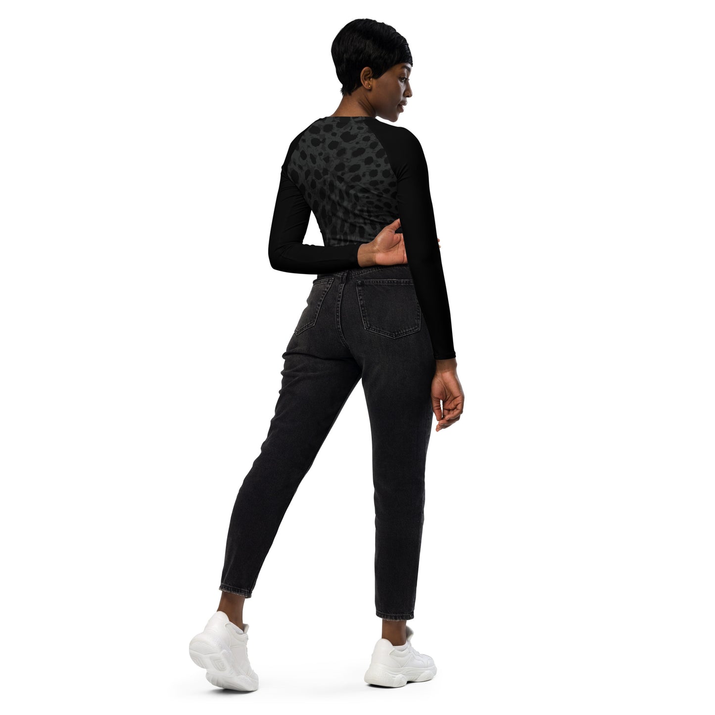 BJJ Couture Custom Black Leopard eco-friendly fitted long-sleeve crop top