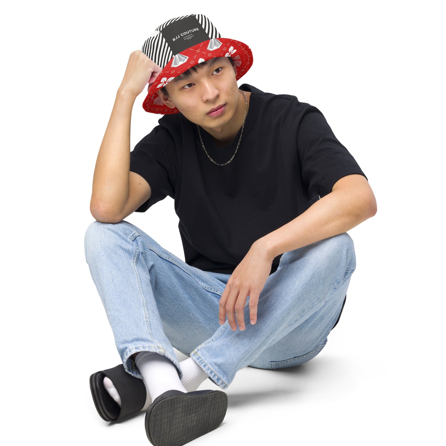 BJJ Couture Reversible bucket hat - seamless red diamond X tartan black & tan