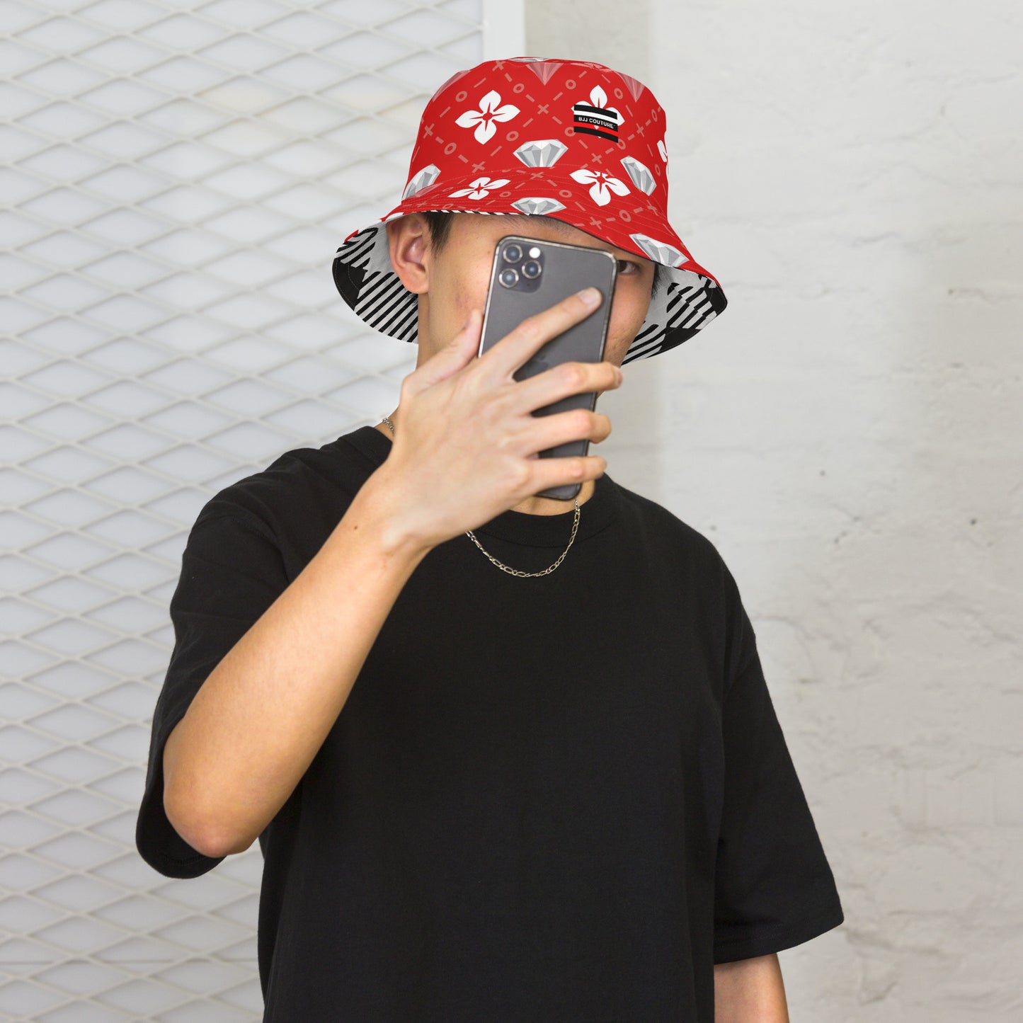 BJJ Couture Reversible bucket hat - seamless red diamond X tartan black & tan