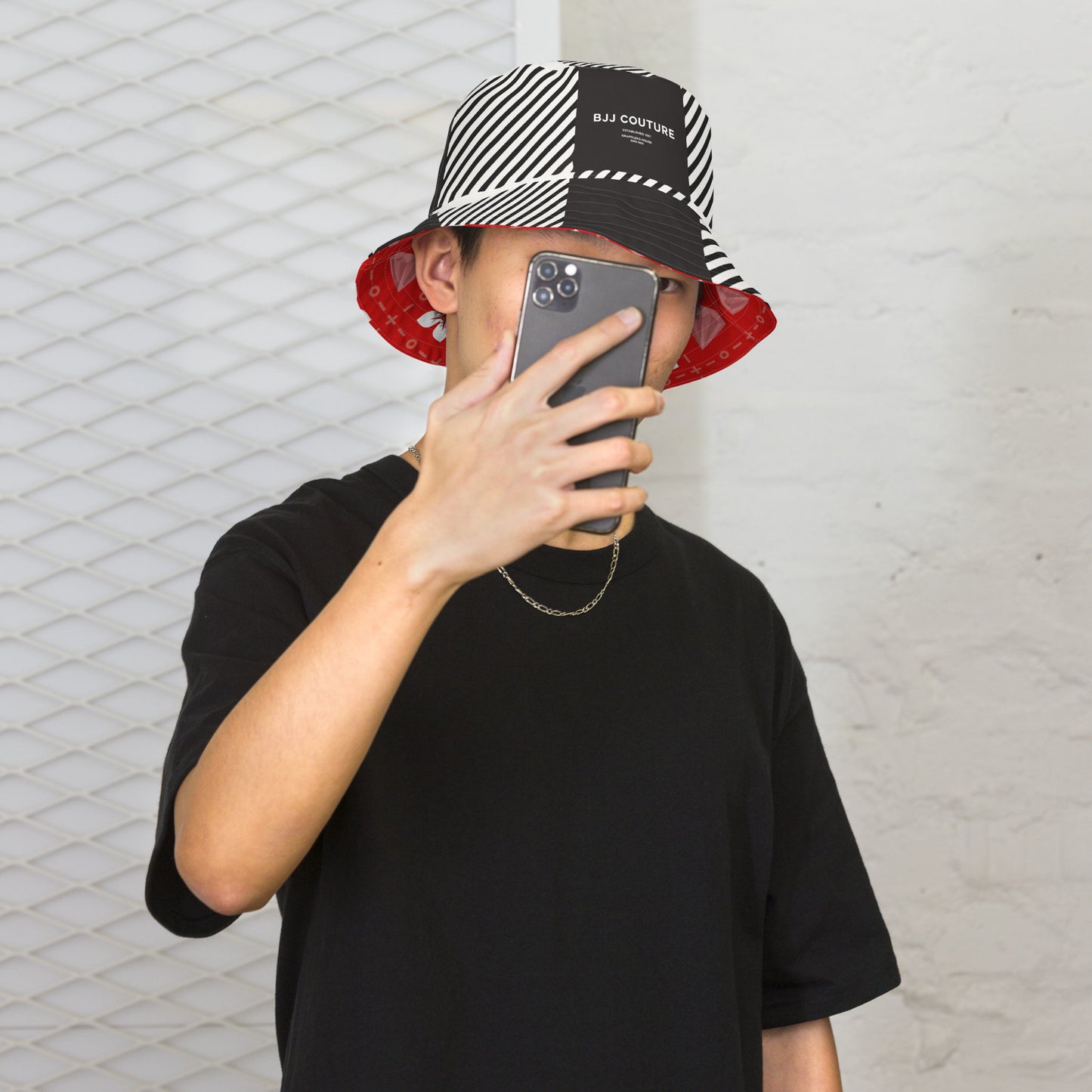 BJJ Couture Reversible bucket hat - seamless red diamond X tartan black & tan