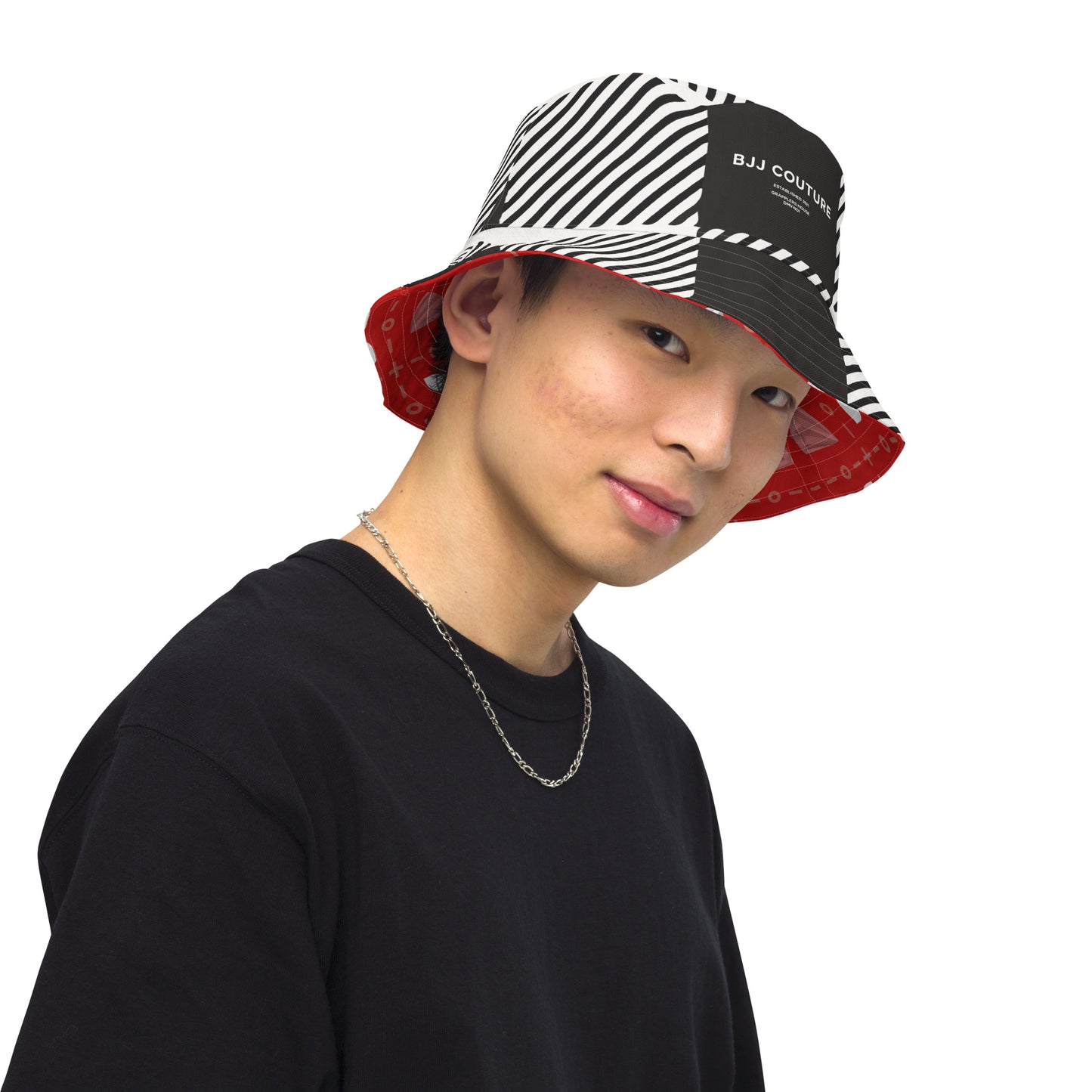 BJJ Couture Reversible bucket hat - seamless red diamond X tartan black & tan