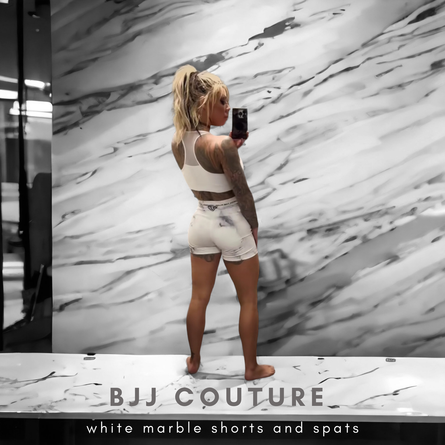 Women's Compression Grappling Shorts - White Carrara Marble - 3 inch inseam