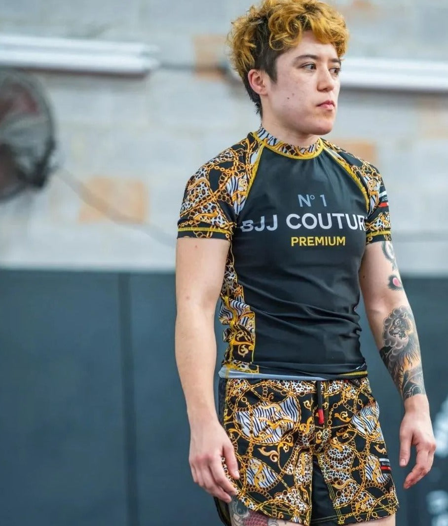 BJJ Couture Black and Gold Leopard Chain Grappling Shorts