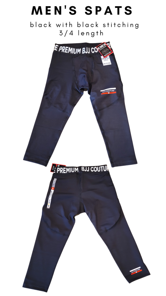 Men's Black Compression Grappling Spats - 3/4 Length