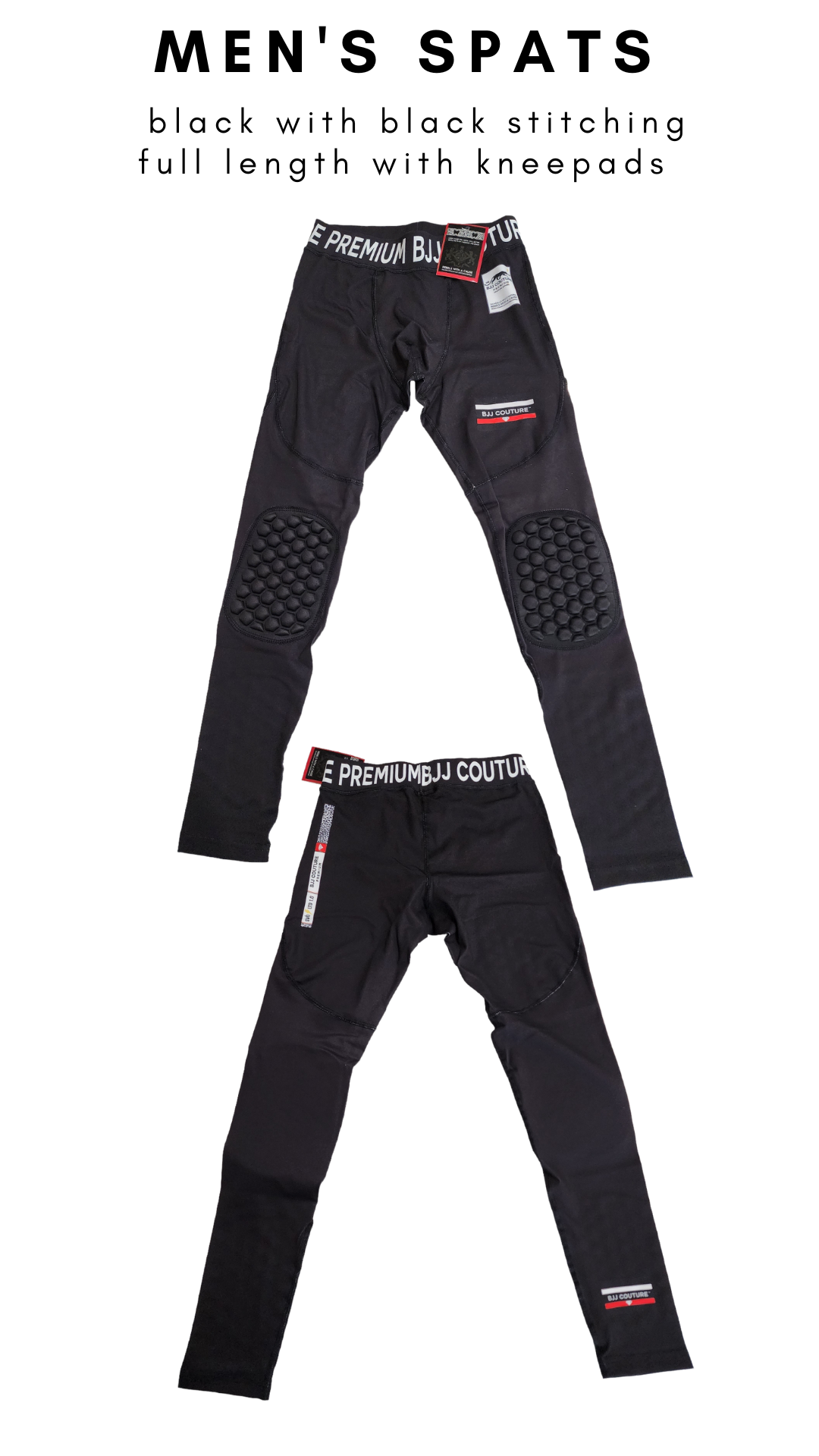 Men's Black Compression Grappling Spats with Kneepads - Long