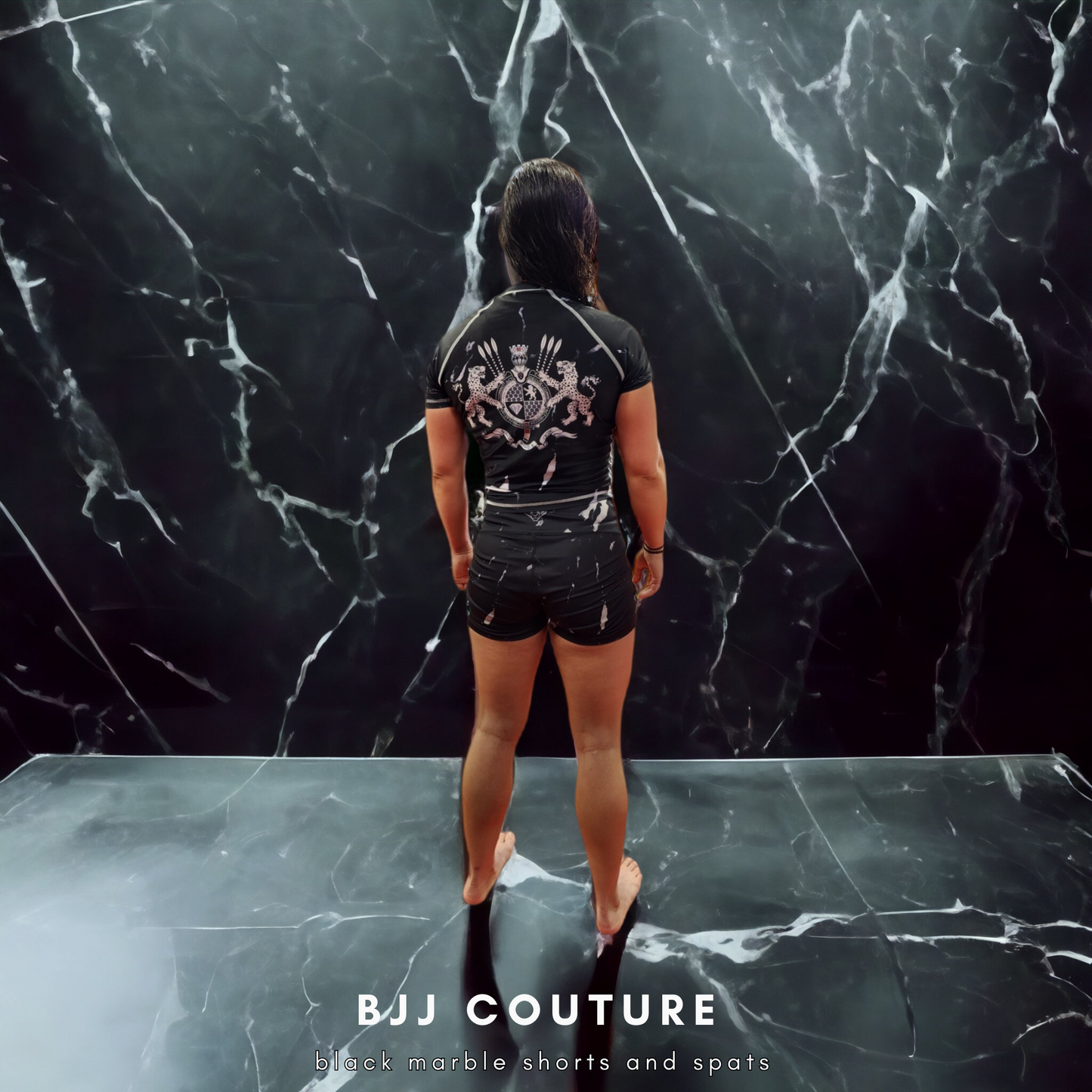 Women's Black Carrara Marble Compression Grappling Shorts