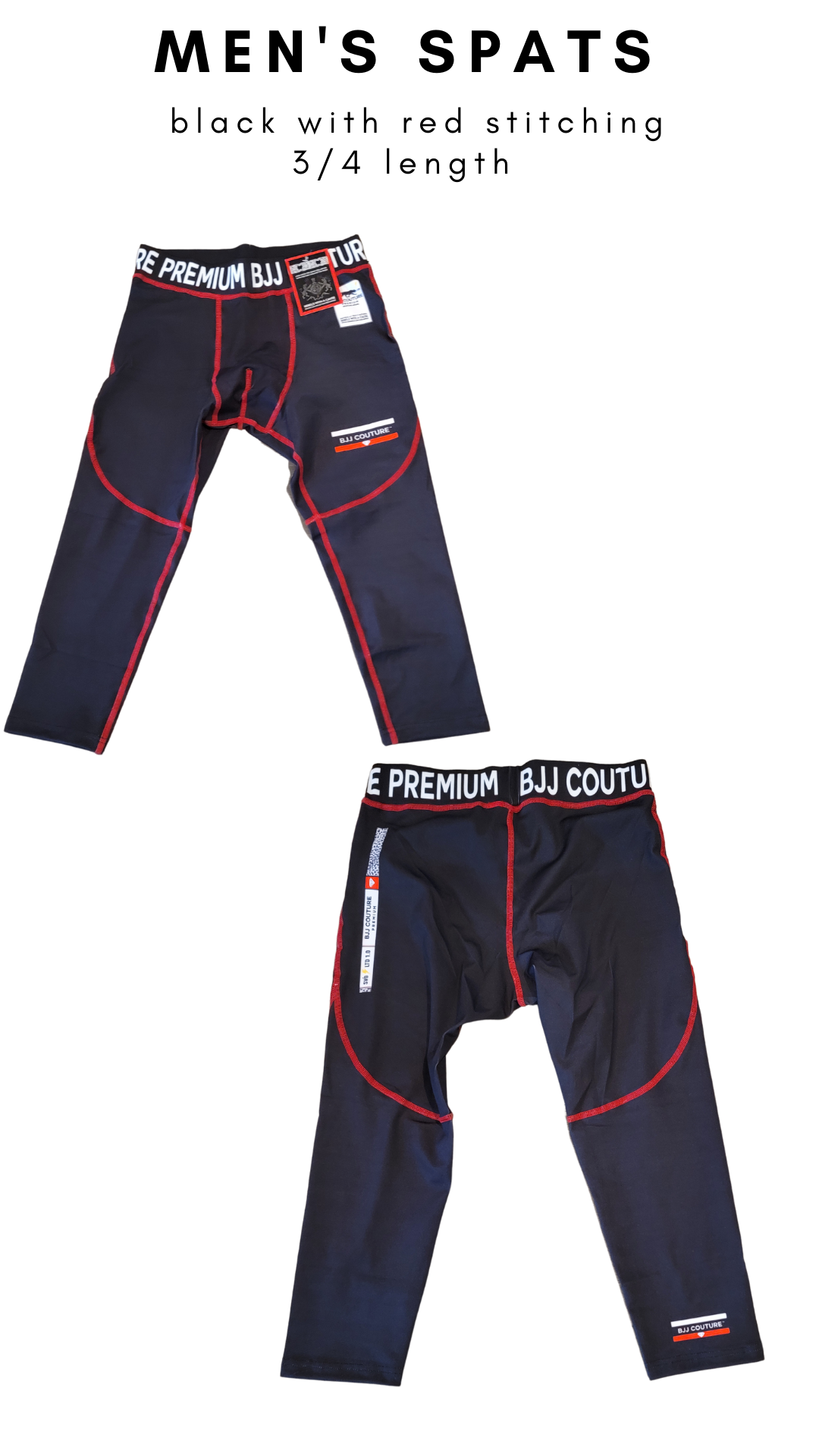 Men's Black Compression Grappling Spats - 3/4 Length
