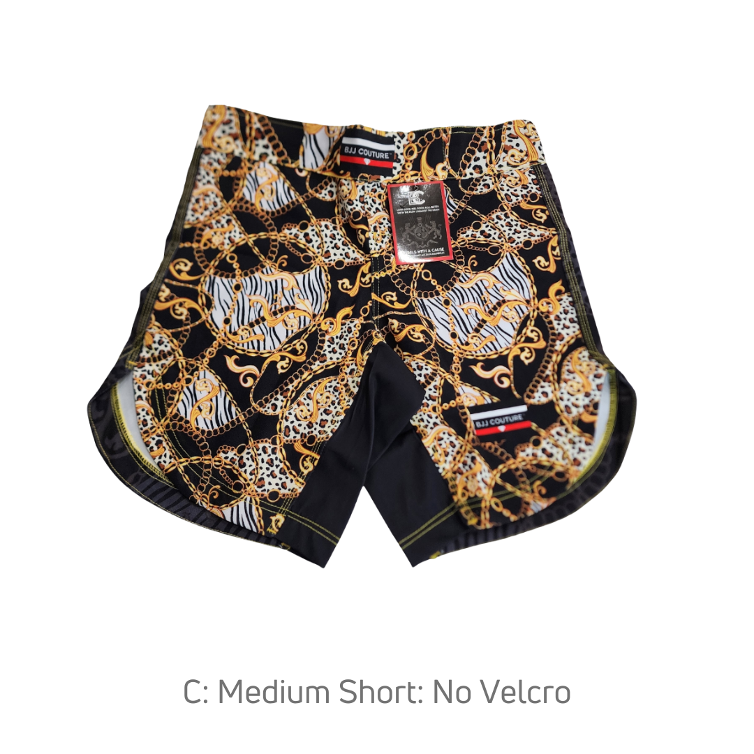 BJJ Couture Black and Gold Leopard Chain Grappling Shorts