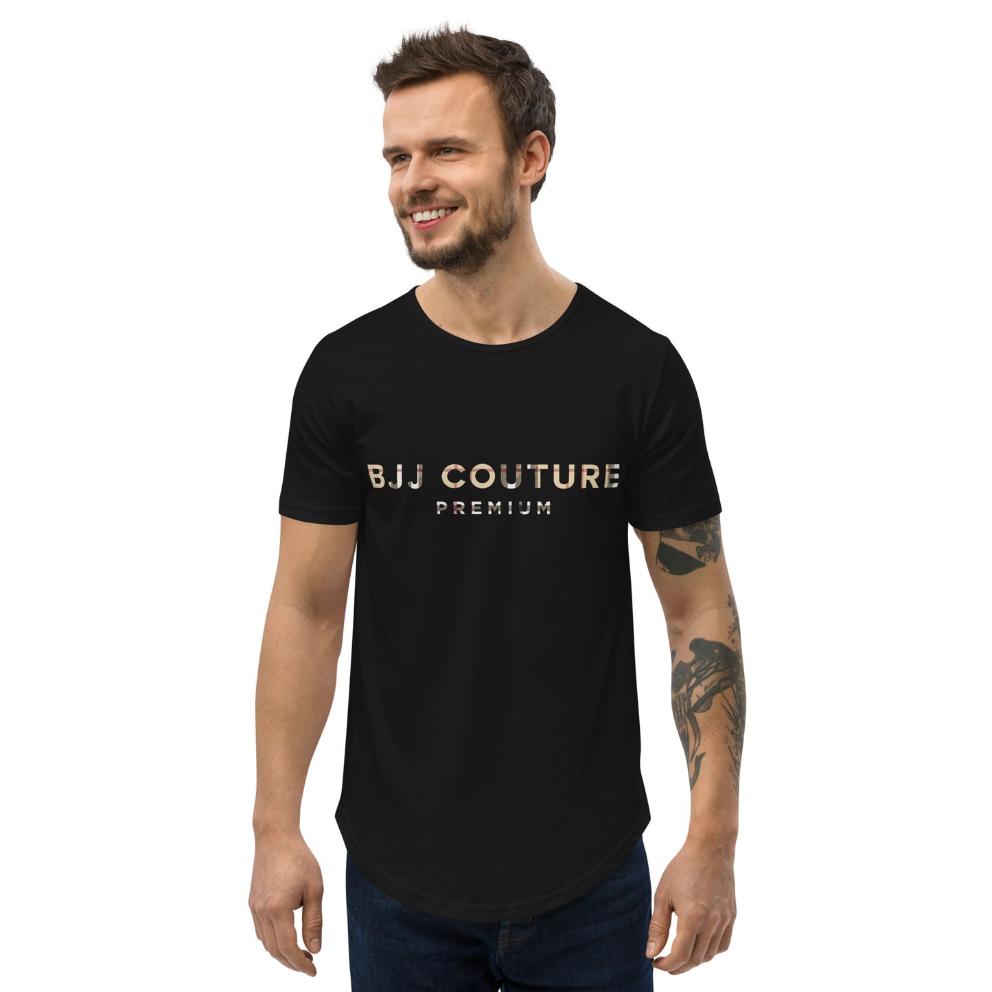 BJJ Couture Tartan Unixex Black & Tan Premium Curved Hem T-Shirt