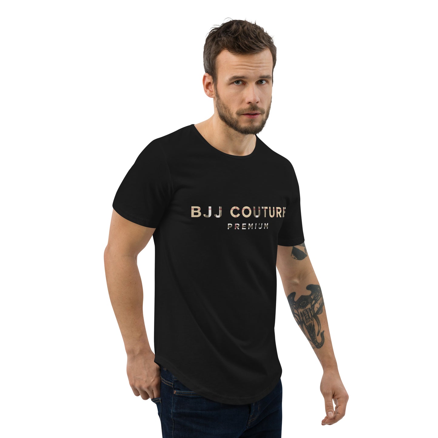 BJJ Couture Tartan Unixex Black & Tan Premium Curved Hem T-Shirt