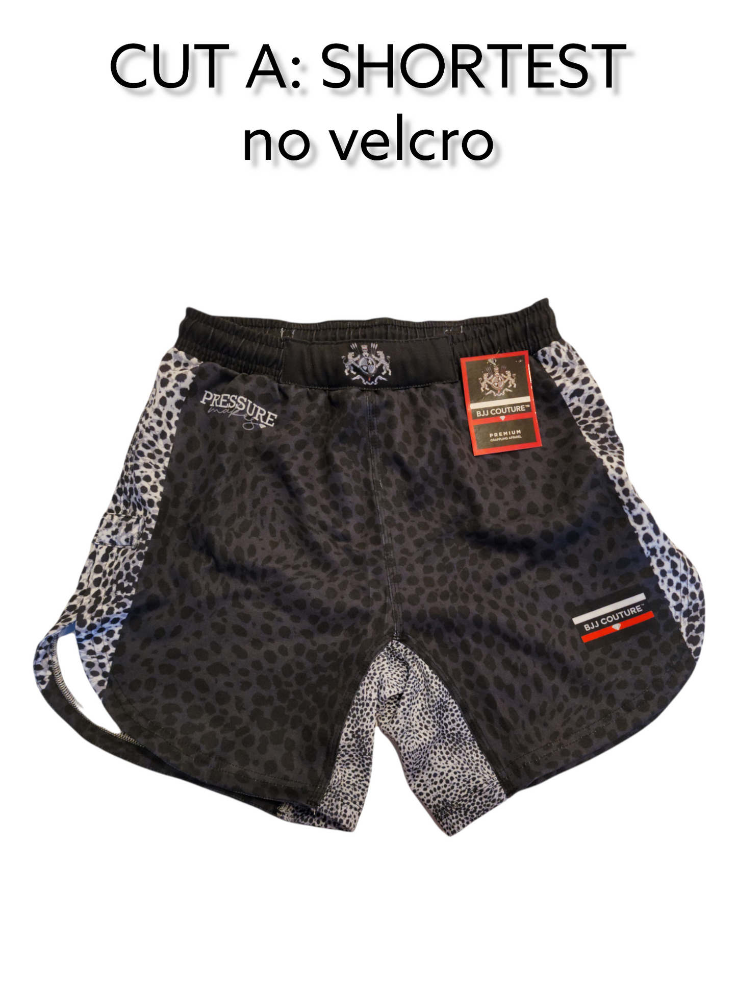 BJJ Couture Leopard Print v1 Black & Grey Grappling Shorts