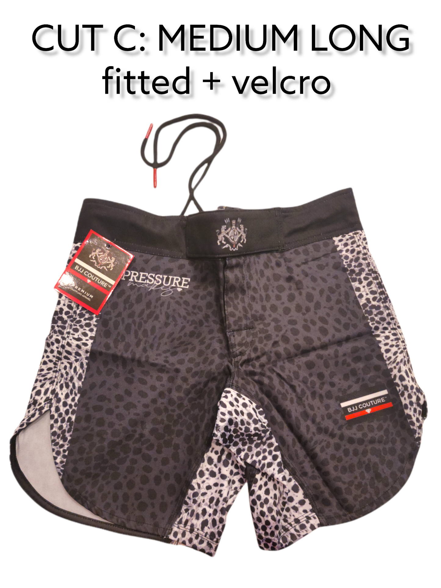 BJJ Couture Leopard Print v1 Black & Grey Grappling Shorts
